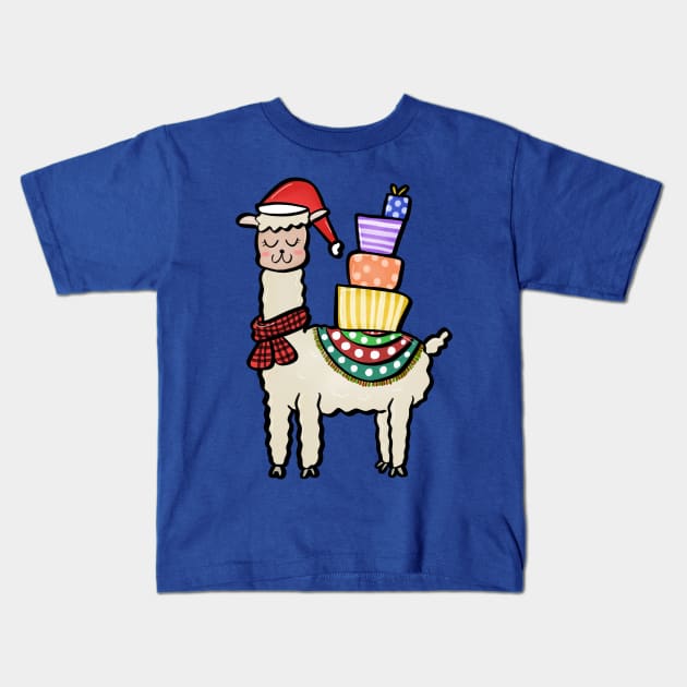 christmas llama Kids T-Shirt by ithacaplus